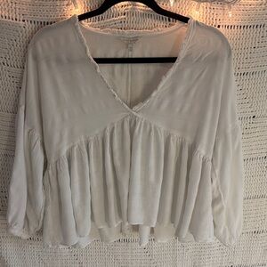 Lucky Brand White V-Neck Peasant Tunic Top